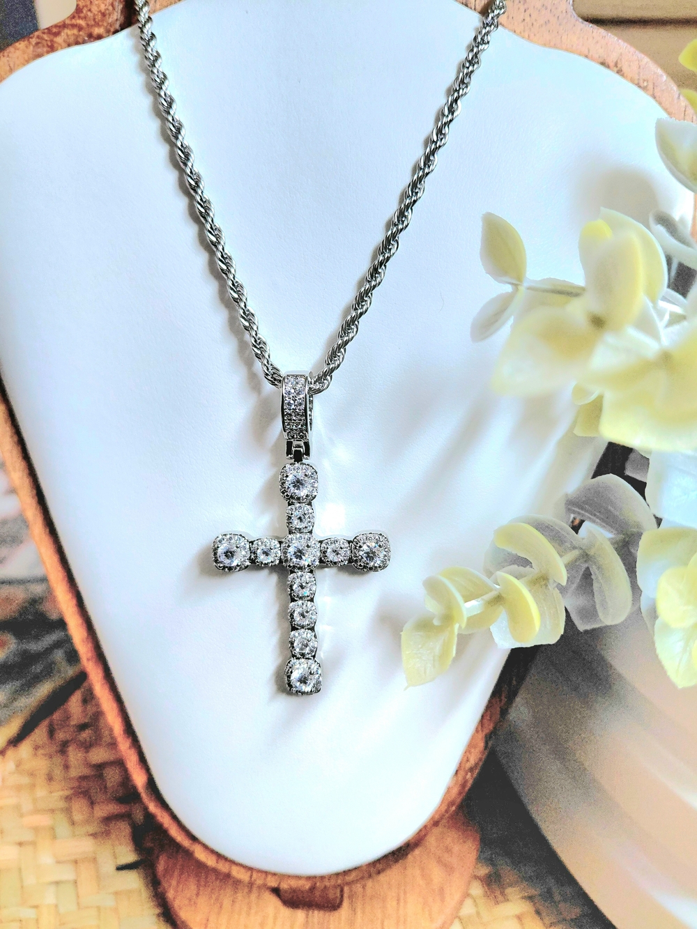 Silver Cubic Zirconia Cross Necklace - Silver Sparkle